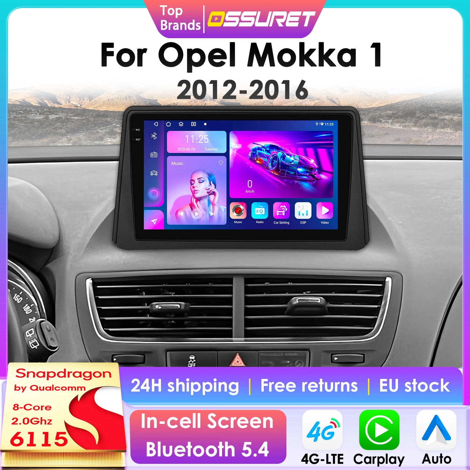 2Din 360-Kamera Android13 Autoradio für Opel Mokka 1 2012-2016 Auto-Multimedia-Player Intelligenter Bildschirm Autoradio Carplay 6115