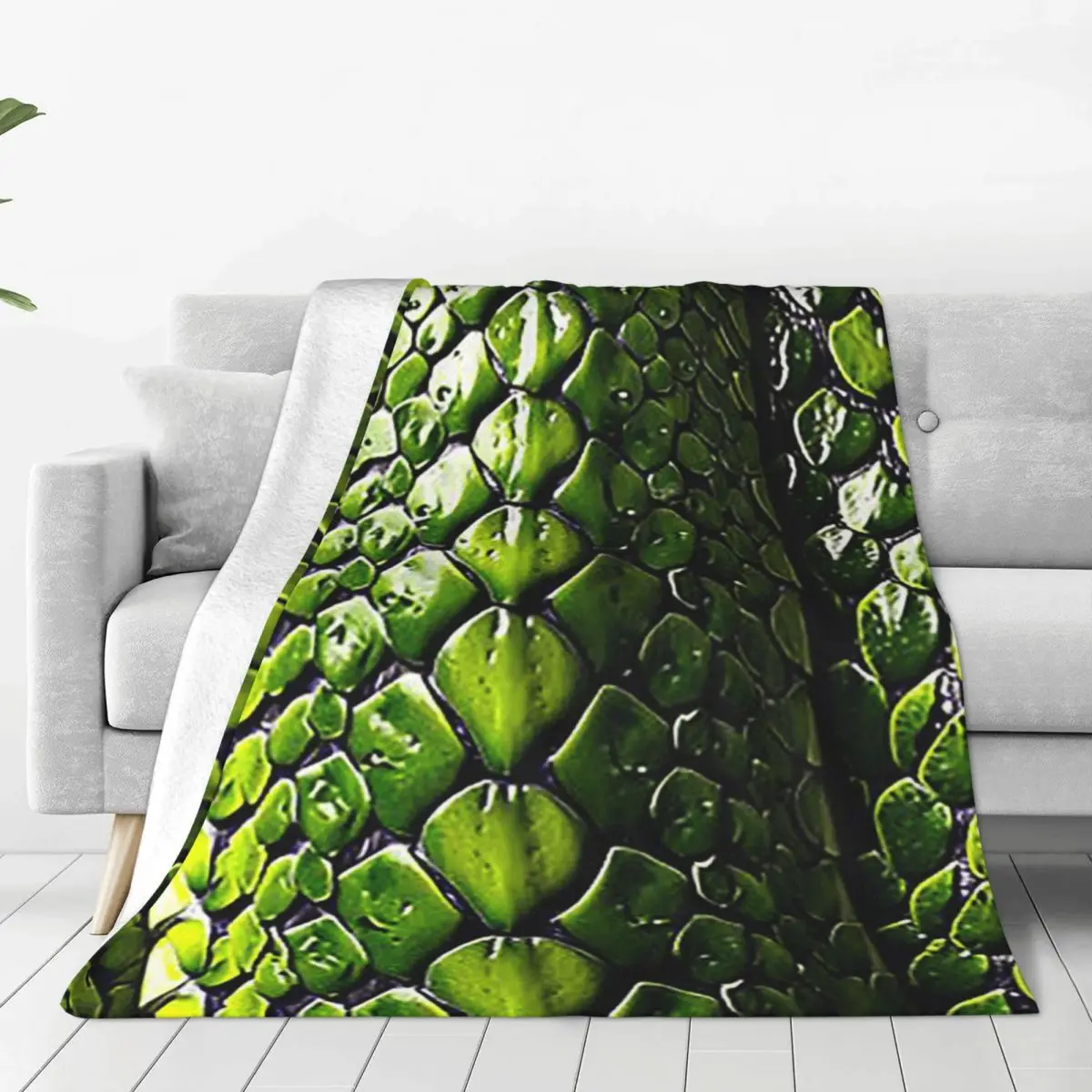 Snake Skin Green Snake Serpent Animal Print Viper Fashion Blanket Flannel Throw Blanket Bedspread for Bed   Travel Home Sofa