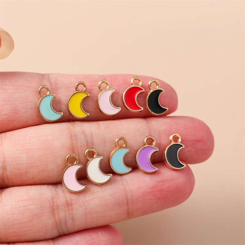 30 Uds. De Mini colgantes esmaltados de Luna de 7x11mm para hacer joyas, pendientes colgantes, collares, pulseras, accesorios para manualidades DIY