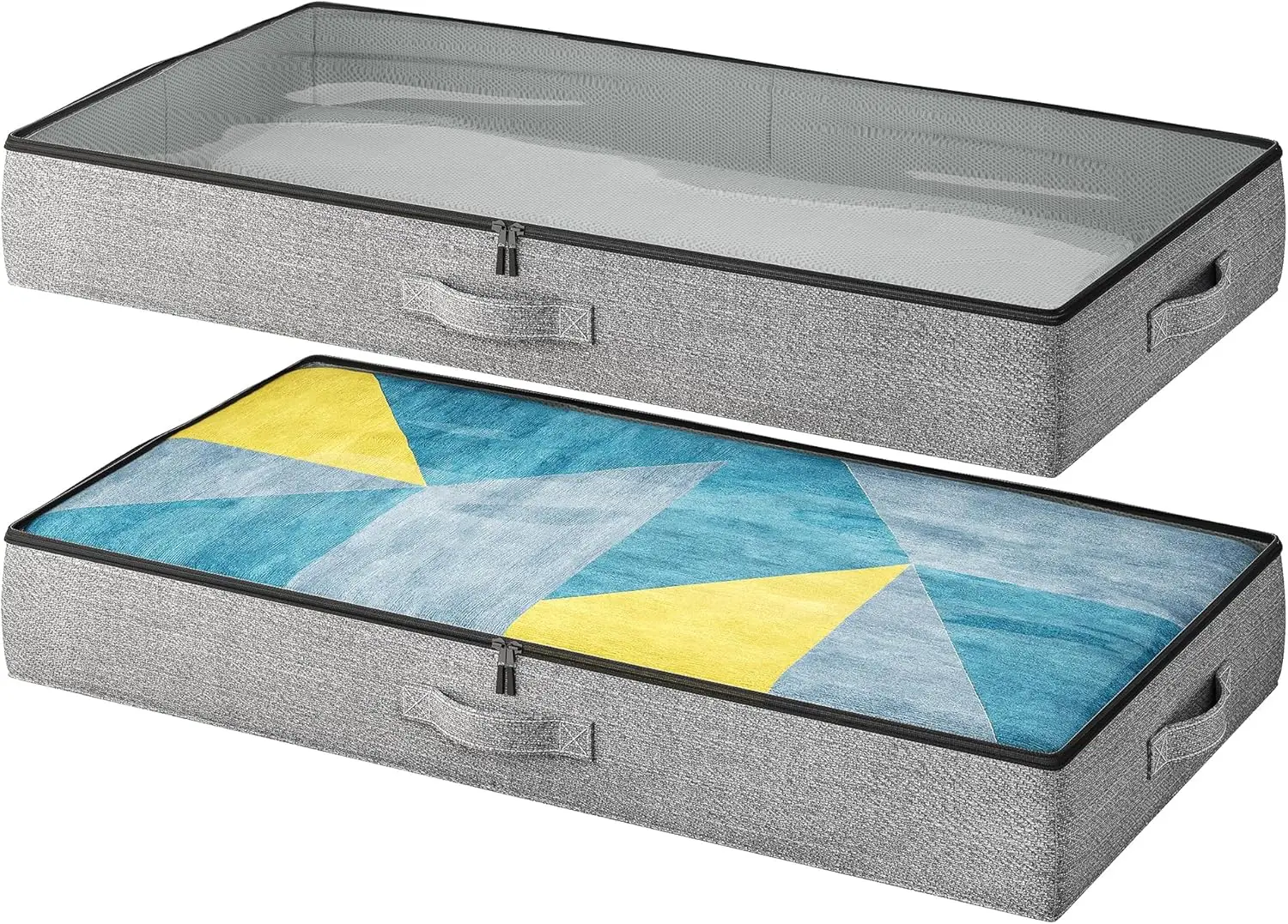 2-Pack Under Bed Storage Bins, 4.5" Low Profile, Heavy Duty Organizers with Zippers