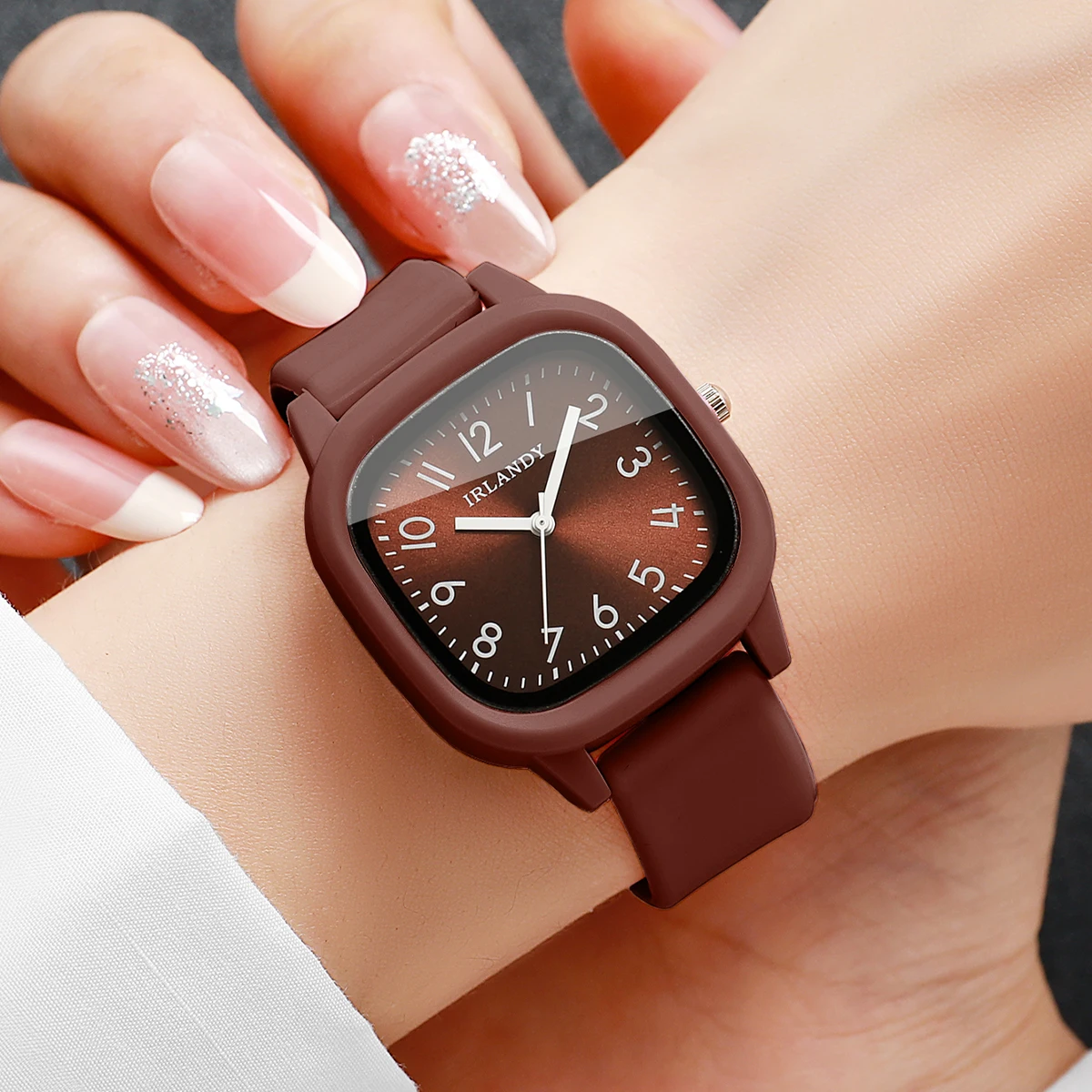Fashion Square Women Quartz Watch Casual Arabic Dial Silicone Strap Ladies Dress Wristwatches Relogio Feminino (Without Box)