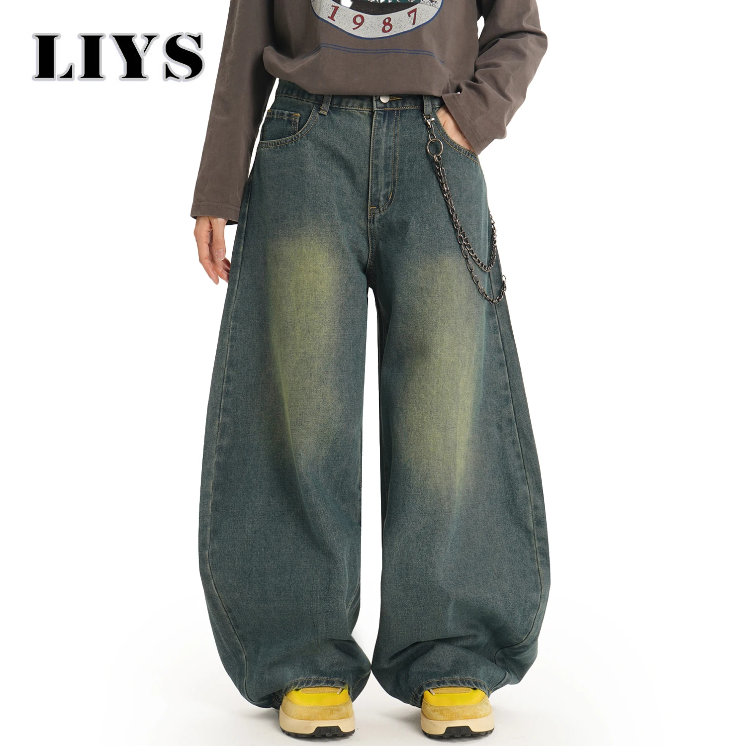 

Men's American Retro Machete Wide-Leg Denim Pants Baggy Jeans Vintage Cut Curved Knife Jeans Loose Fit Autumn Unisex Clothes