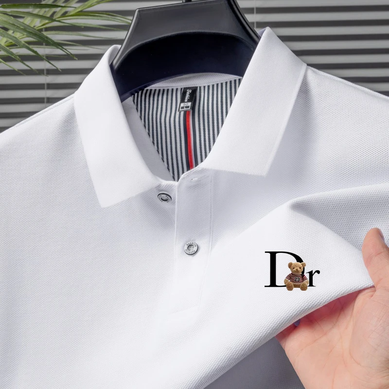 

2026 Summer Men's Luxury 100% Cotton Polo Shirt Short Sleeve Lapel Printed Business Casual Breathable T-shirt Versatile Top