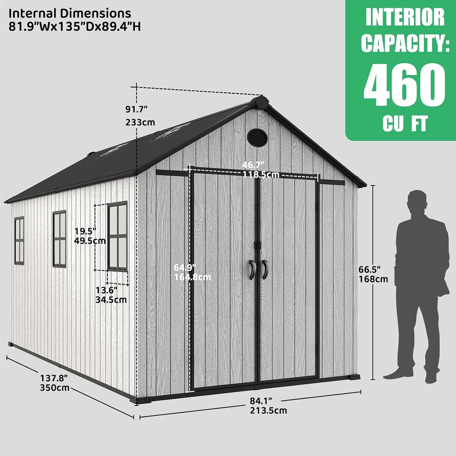8x12 FT Outdoor Storage Shed with Floor 16mm Resin Gray, Customized