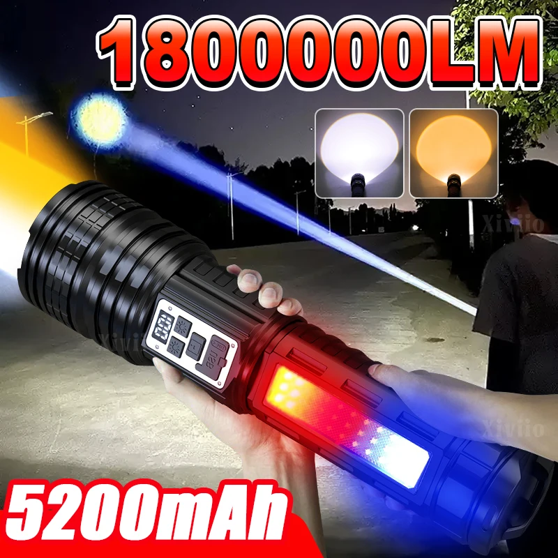 

1800000LM Super Bright 2*1000W LED Flashlights Rechargeable Long Range Tactical Torch Outdoor Waterproof Camping Fishing Lantern