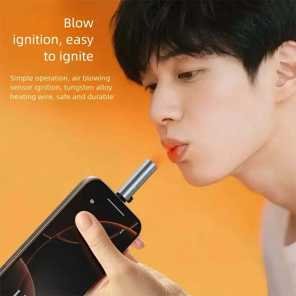 Outdoor Portable Type-c Mobile Phone Igniter, Mini Air Blower Cigarette Lighter, Windproof Tungsten Wire Electronic Lighter