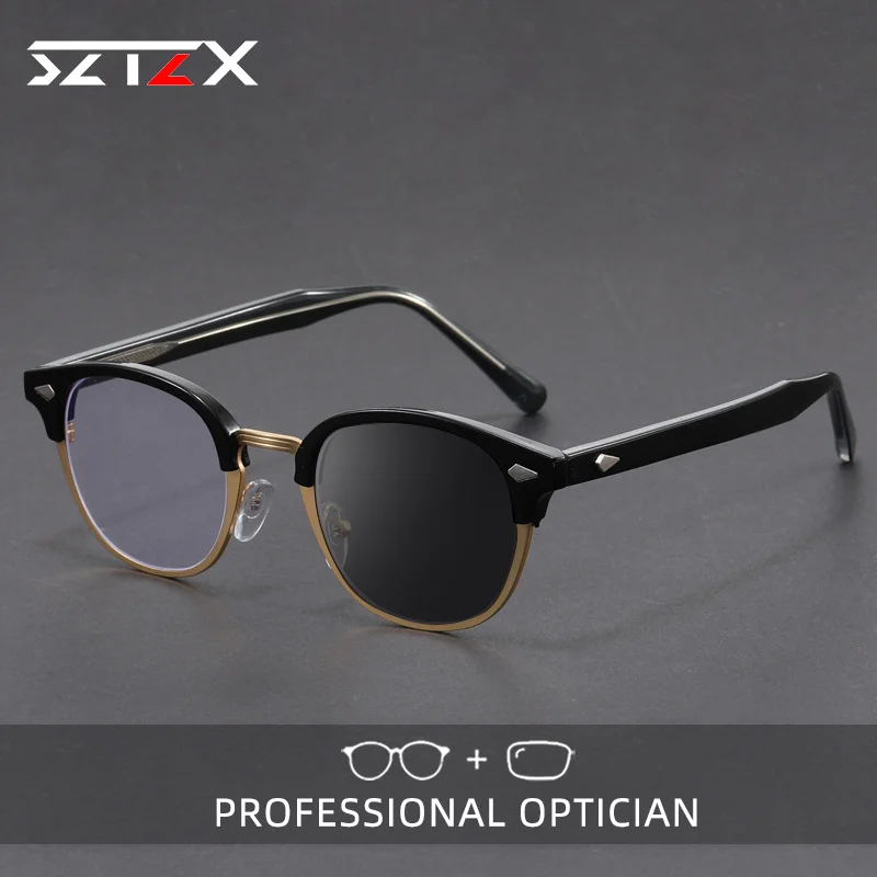 

SZTZX Retro Box Prescription Optical Glasses for Men and Women Personalized Reading Glasses Anti Blue Light Photochromic Glasses