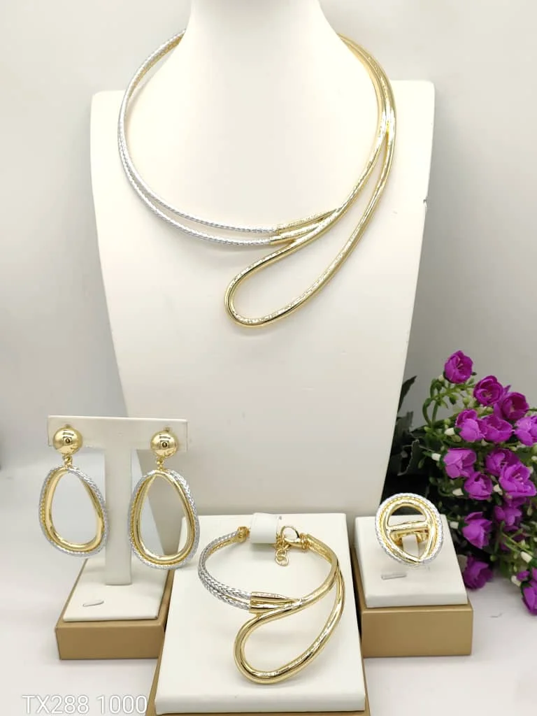 

The Latest Simple Two Tone Brazilian Jewelry set Statement Fancy llaveros Collar Pulseras pin Pendient tentacles Anillo 4PC Set