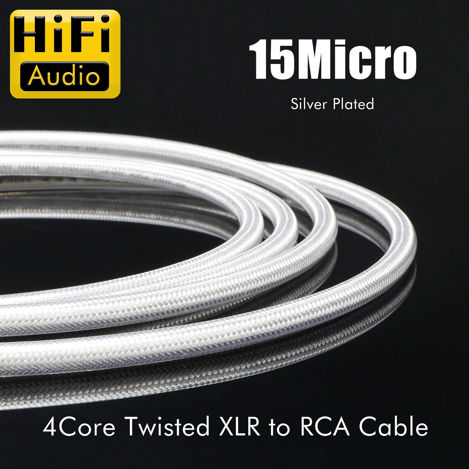 Cable RCA HiFi Preffair de 4 núcleos, cobre OCC plateado, cable de señal de audio analógico RCA con conector RCA chapado en oro y bloqueo automático.