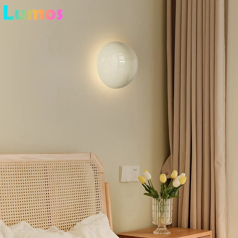 

PF Cream Style Minimalist Lamps Bedroom Bedside Round Atmosphere Lamp Medieval Bauhaus Living Room Study Background Wall La