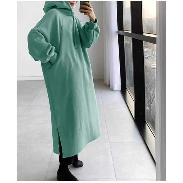 Hoodies women 2026 casual Autumn Winter warm long lantern sleeve fashion fleece mid-length pullover hoodies women's clothing