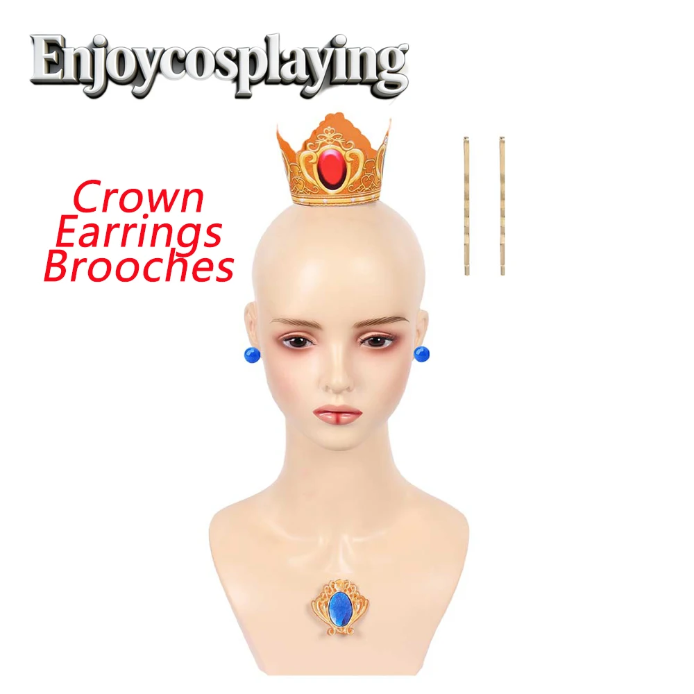 Anime Game 2026 Movie Princess Peach Crown Earrings Brooches Prop Women Female Halloween Carnival Party Accessories