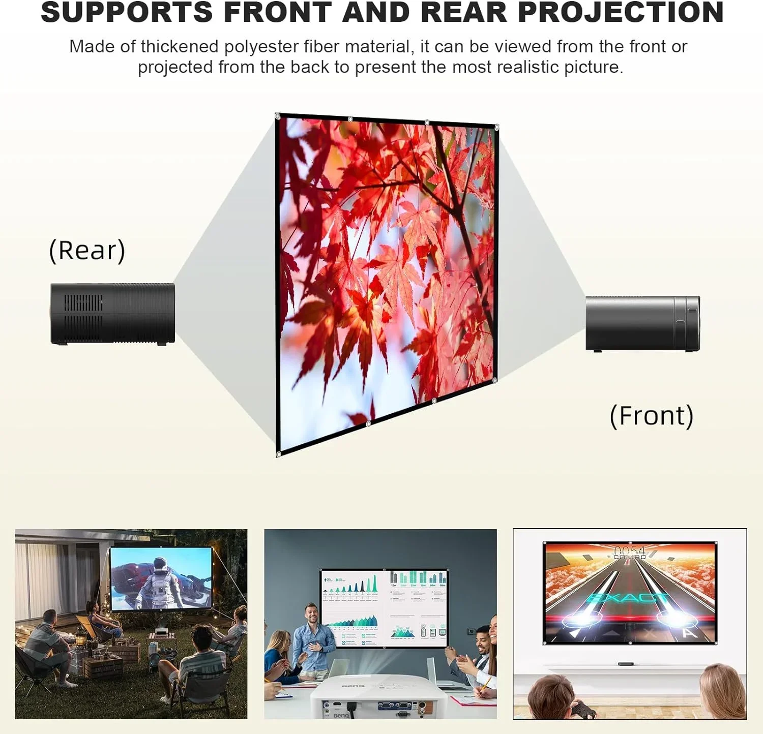 Portable Projector Screen 16:9 Foldable Wrinkle Free Projection Screens for Home Theater Outdoor Support Double Sided Projection