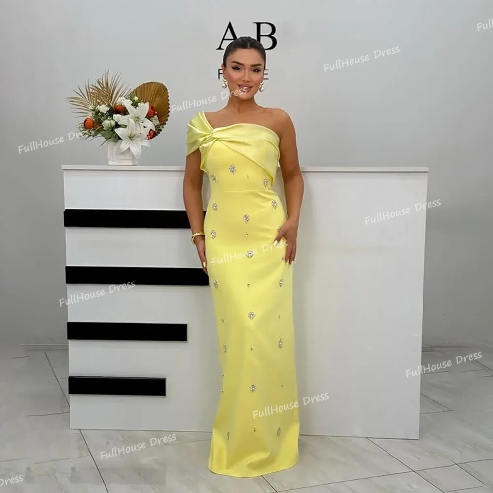 맞춤 제작 화려한 민소매 섹시한 시스 비즈 크리스탈 사우디 아라비아 가운 플로어 길이 백리스 플리츠 브라이덜 프롬 드레스