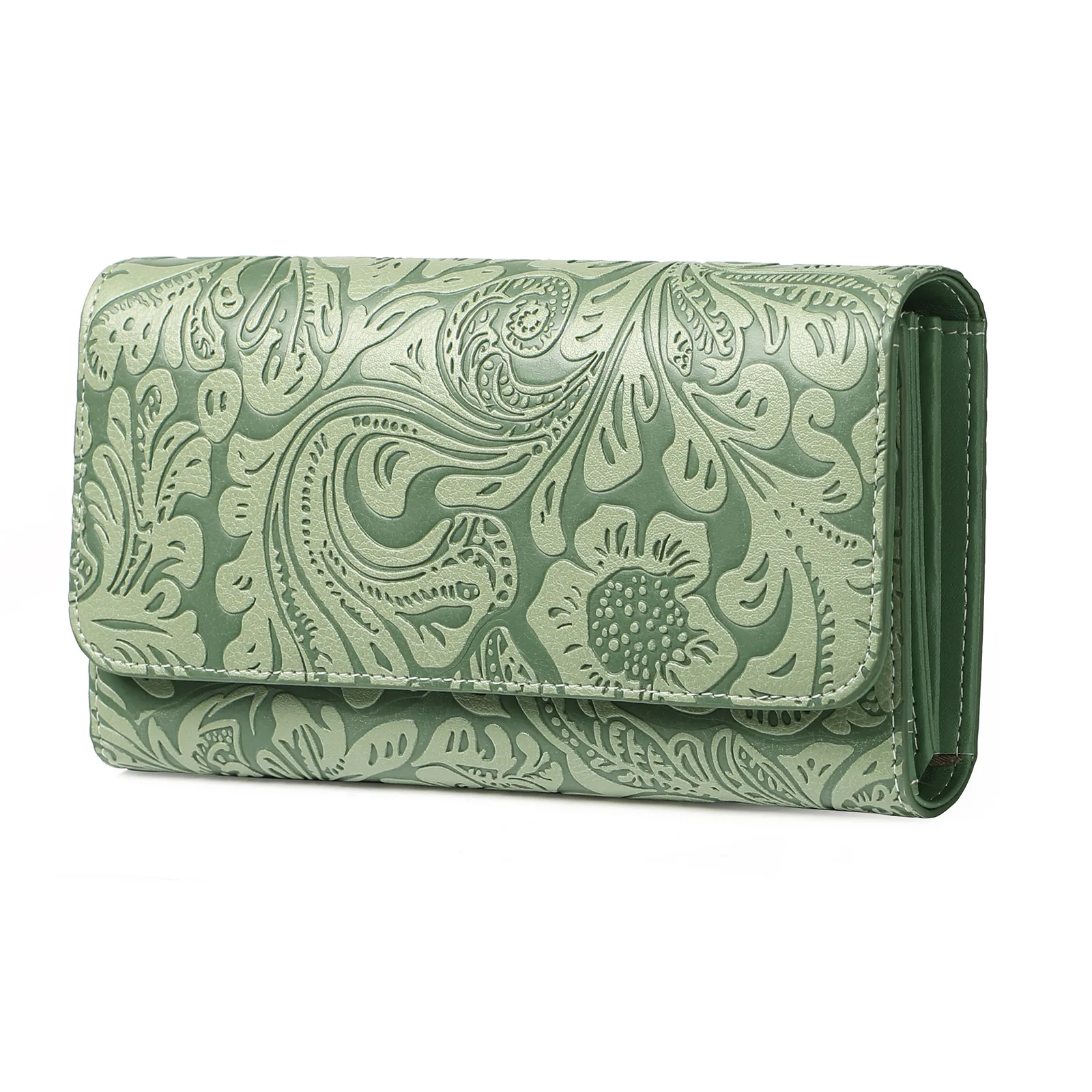 Nieuwe lange drievoudige damesportemonnee met reliëfpatronen, trendy en modieuze portemonnee, clutch met grote capaciteit voor buitenlandse handel