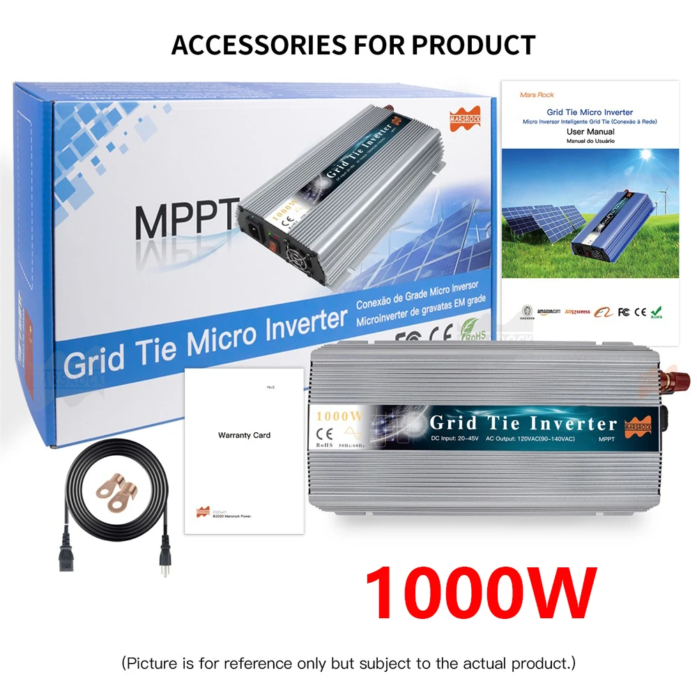 1000-1400W Grid Tie Micro-zonne-omvormer 20-50VDC naar 90-140VAC 190-260VAC MPPT zuivere sinusomvormer voor zonne-energiesysteem - afbeelding 1