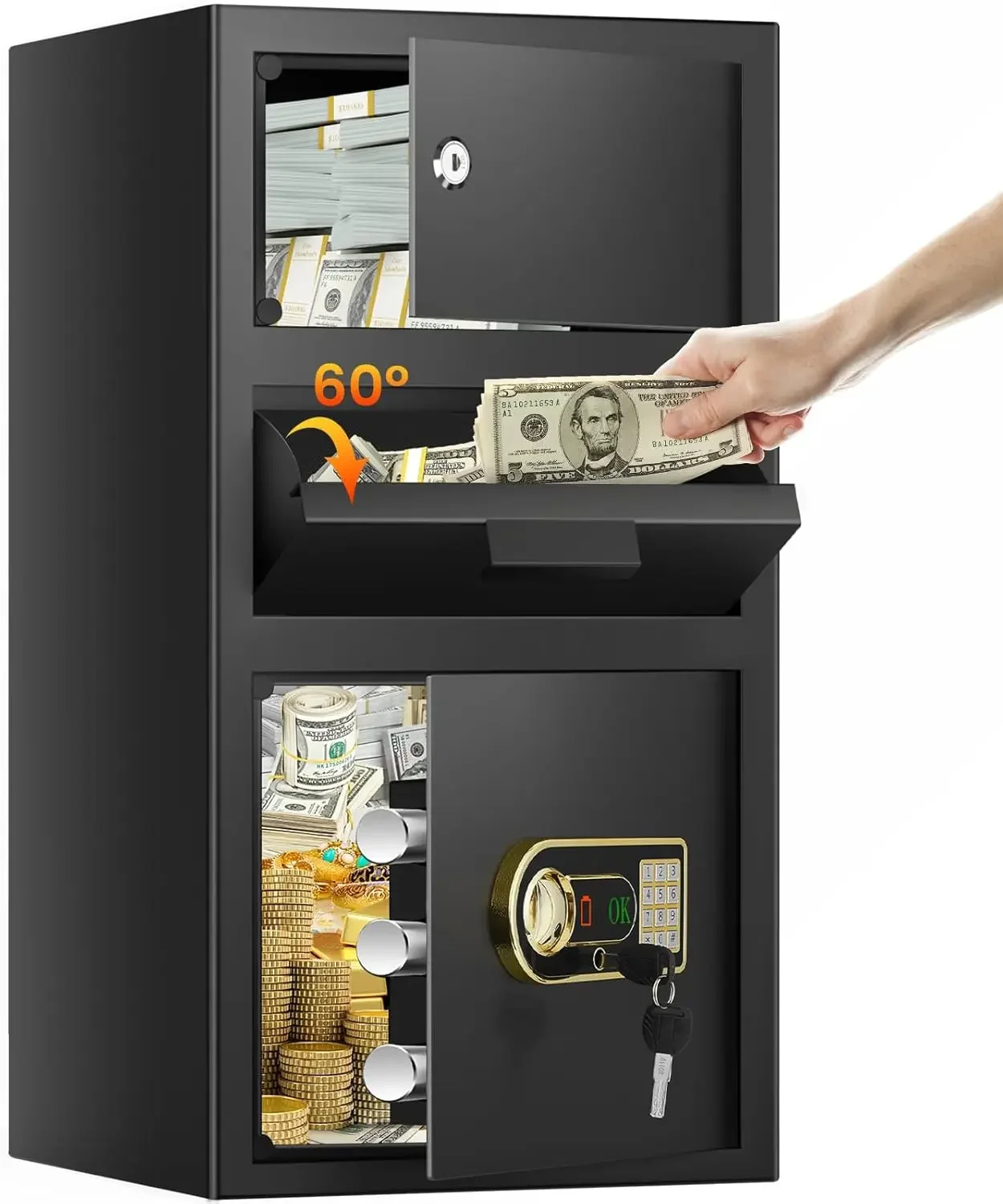 

6.0 Cu ft Large Fireproof Drop Safe Box for Business, Anti-Theft Cash Safes Drop Box with Drop Slot,Digital Keypad and Spare Key