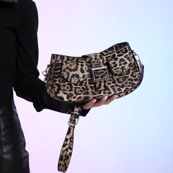 Y2k Leopard Print Shoulder Bags for Women Designer Luxury Crossbody Bags Female PU Leather Rectangular Purses and Handbags 2024