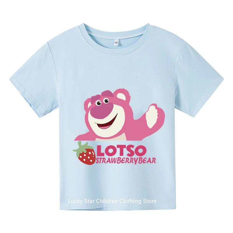 Cute Strawberry Bear Good Luck Lotso Boys Girls T-shirt Summer Short sleeved casual fashion sports T-shirt