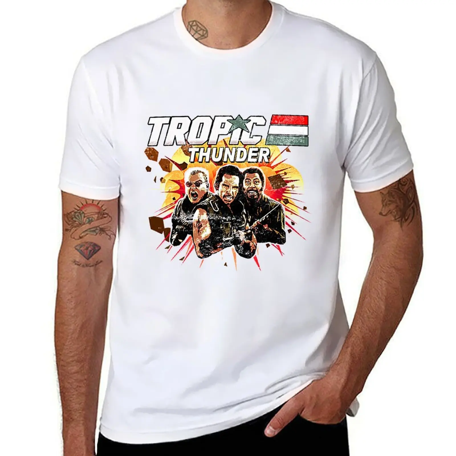 

Tropic Thunder, distressed T-Shirt black cotton t-shirt plain for man package man tshirt T-Shirt