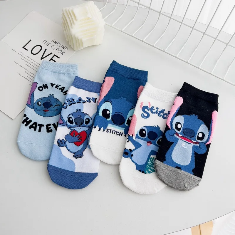 Calcetines finos de algodón de dibujos animados para niños y niñas, medias de barco de malla, Stitch, Disney, Anime, regalo de cumpleaños, primavera