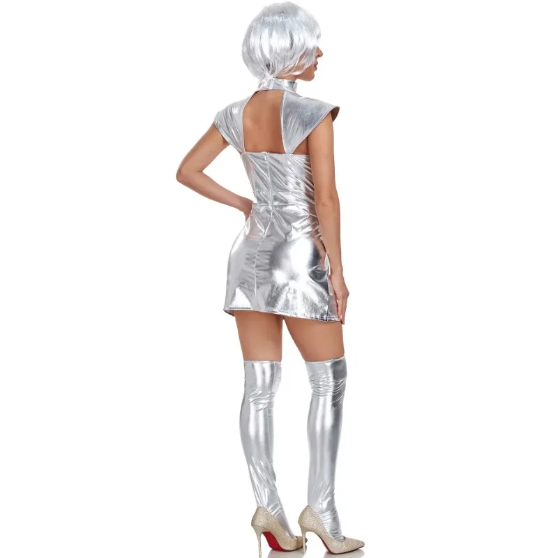 Halloween Costume for Women Beautiful Girl Space Costume Cosplay Planet Silver Tin Man Uniform Performance Stage Carnival