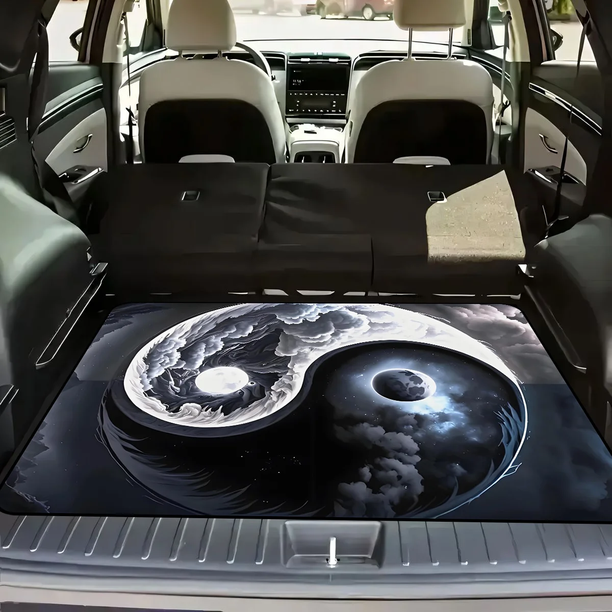 1pc, Stylish Anti-Slip Car Trunk Mat, Designed With A Yin-Yang Taiji Ball Pattern - Made Of Durable Polyester, Keeps The Trunk D