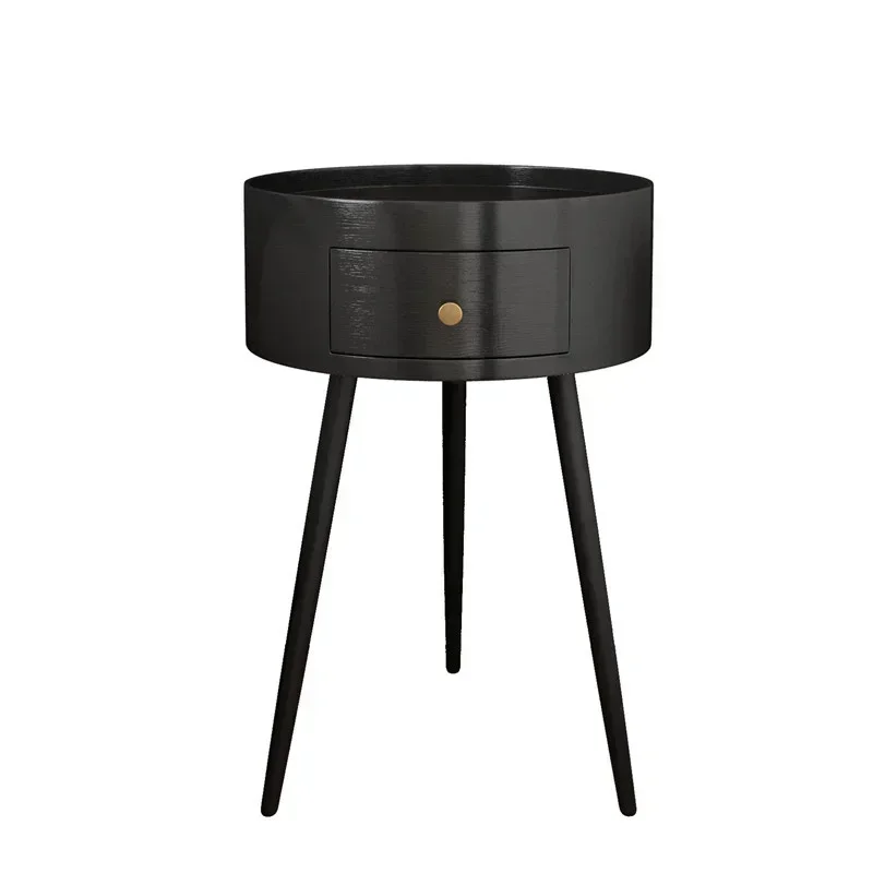 Versatile Circular Nightstands: Minimalist Modern Bedroom Easy Install Black Walnut Bedside Table Space-Saving Design