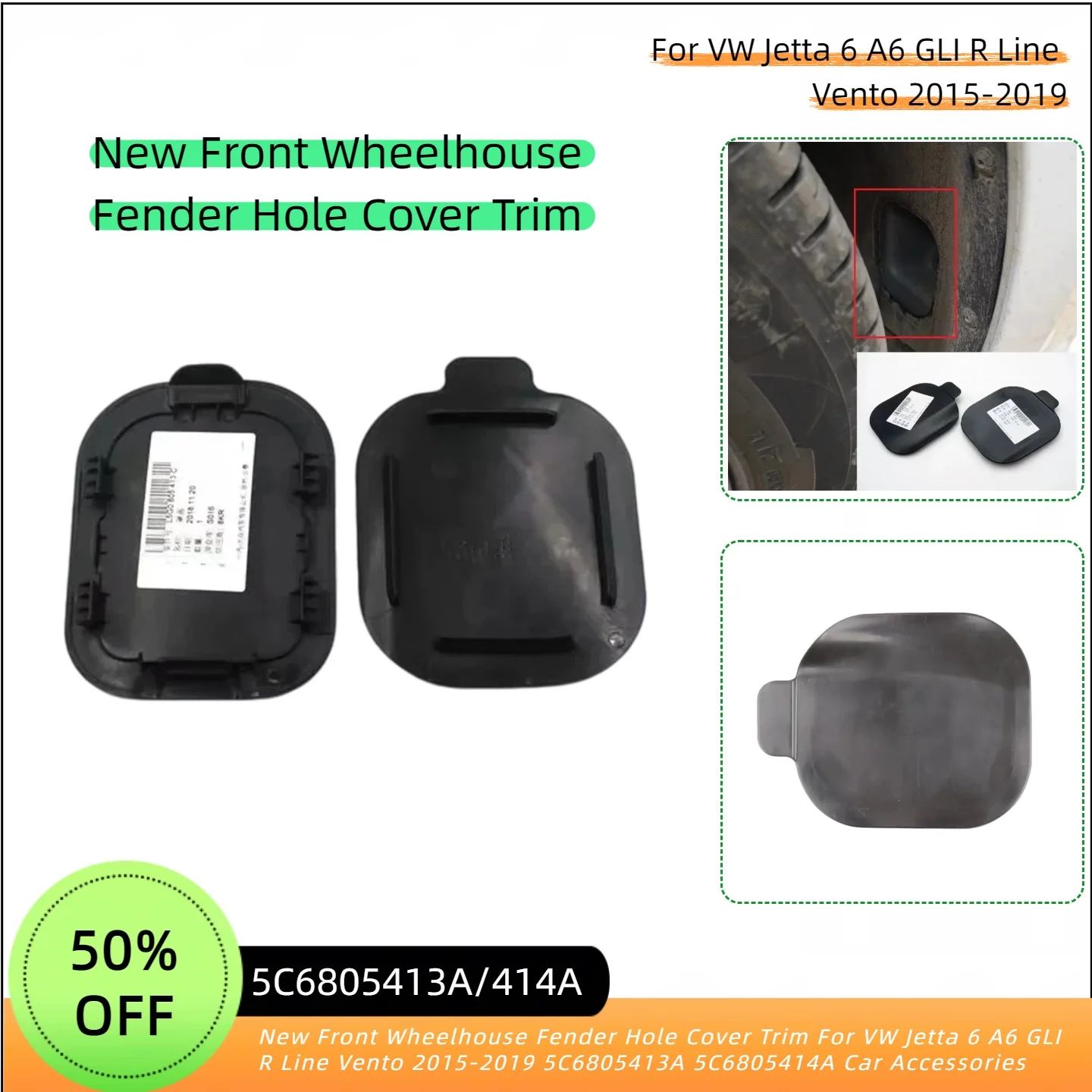 Cubierta Decorativa para el Orificio del Guardabarros de la Rueda Delantera para Volkswagen Jetta 6A6 GLI R Line Vento 2015-2019 5C6805413A / 414A