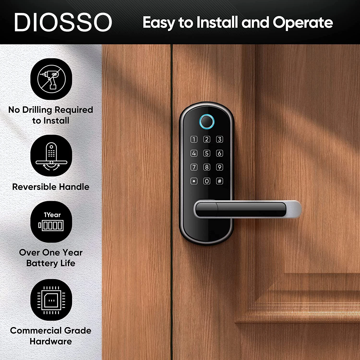 Europe Smart Lock for Front Door Keyless Entry Door Lock Fingerprint Lock, Digital Electronic Door Lock without mortise