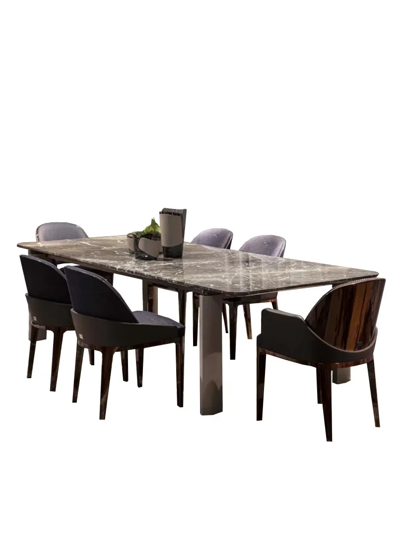 Dining table high-end atmosphere light luxury, modern simple gray marble eight-person long dining table