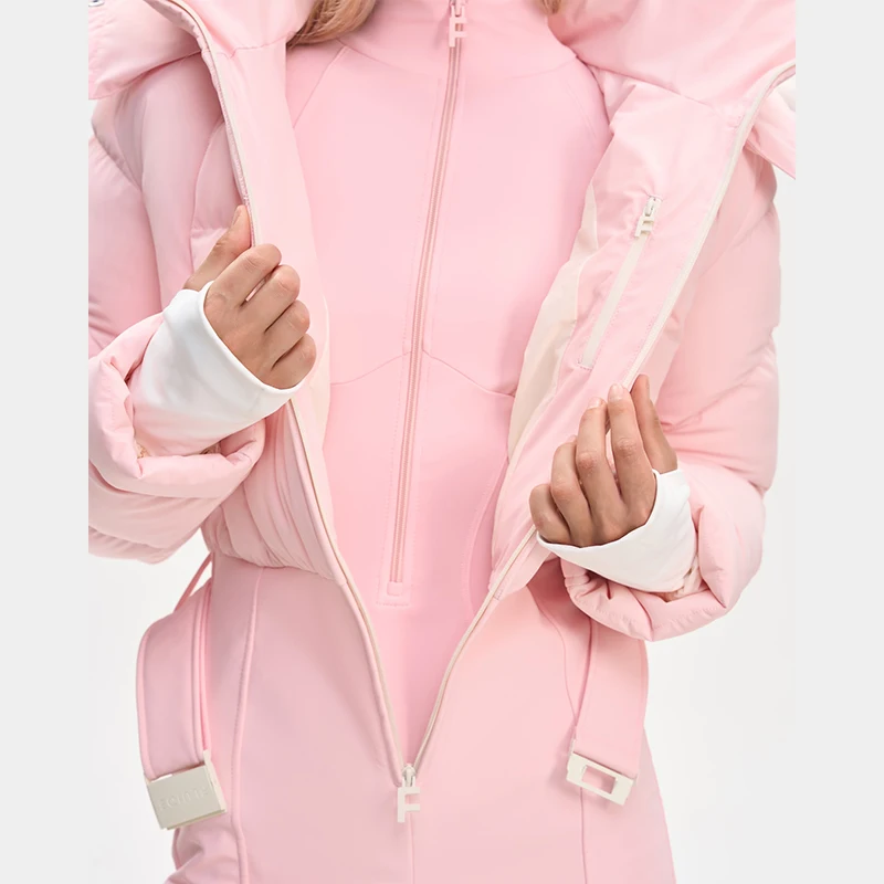 Verdickter einteiliger Skianzug für Damen, Kunstfell, mit Kapuze, Quasten, Mantel, hoher Taillengürtel, Overall, 2022, Winter, winddicht, wasserdicht, Skibekleidung – Detail 16