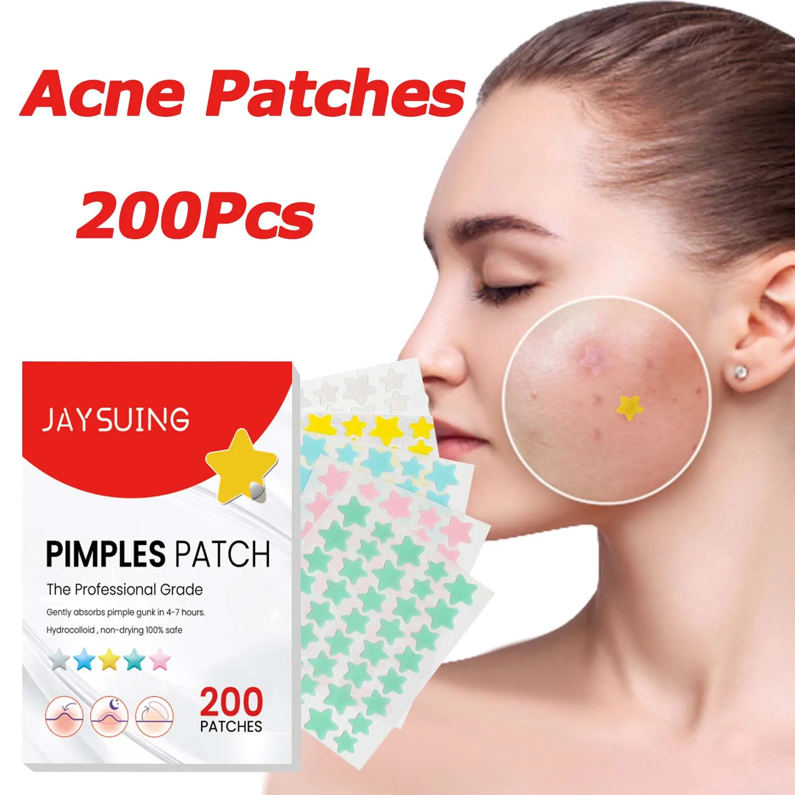 200Pcs Repair Acne Patch Fade Blemishes Pimple Marks Closed Acne Blemishes Hydrocolloid Star Shaped Cover Acne Pimple Patch