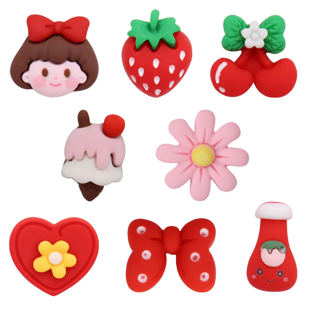 1pcs Resin Shoe Charms Buckle Girl Strawberry Cherry Flower Ice Cream Heart Bow Sandals Shoes Decoration Slipper Accessories