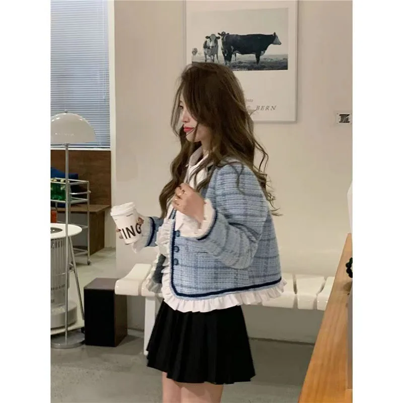 سترة نسائية قصيرة 2026 ربيع الخريف النسخة الكورية مريحة السيدات عطر صغير ملابس خارجية أنيقة فضفاضة معطف السيدات