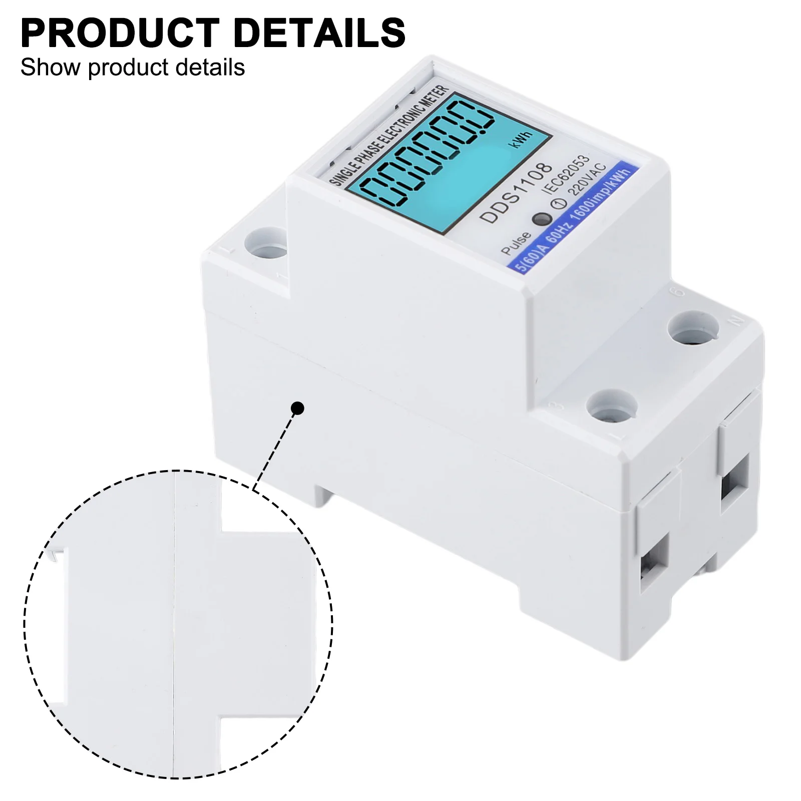 

1pc 50A 60A DDS1108 LCD Digital Display Single Phase Energy Meter With Backlight 79*36*66 Mm Tools Accessories