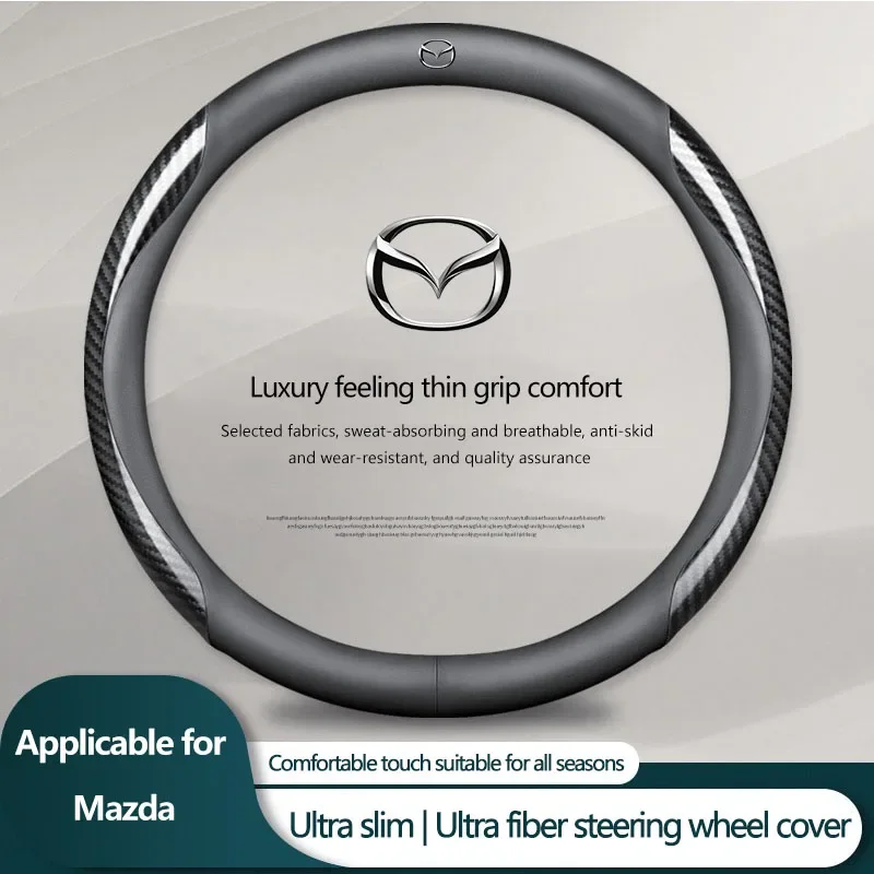 Leather Carbon Fiber Car Steering Wheel Cover Car Accessories For Mazda 2 3 6 5 Atenza CX3 CX5 MX5 CX7 Axela CX30 CX90 CX60 CX50