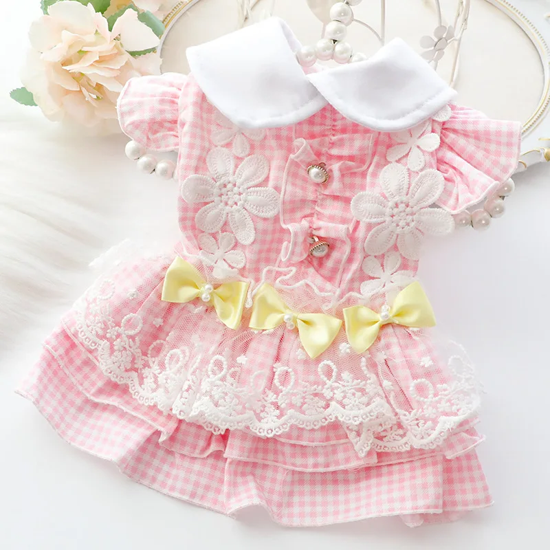 Dog Lace Cotton Dress Pet Clothing Dog Cat Dresses Small Dog Skirt Outfits Pomeranian Shih Tzu Maltese Chihuahua Puppy Costume