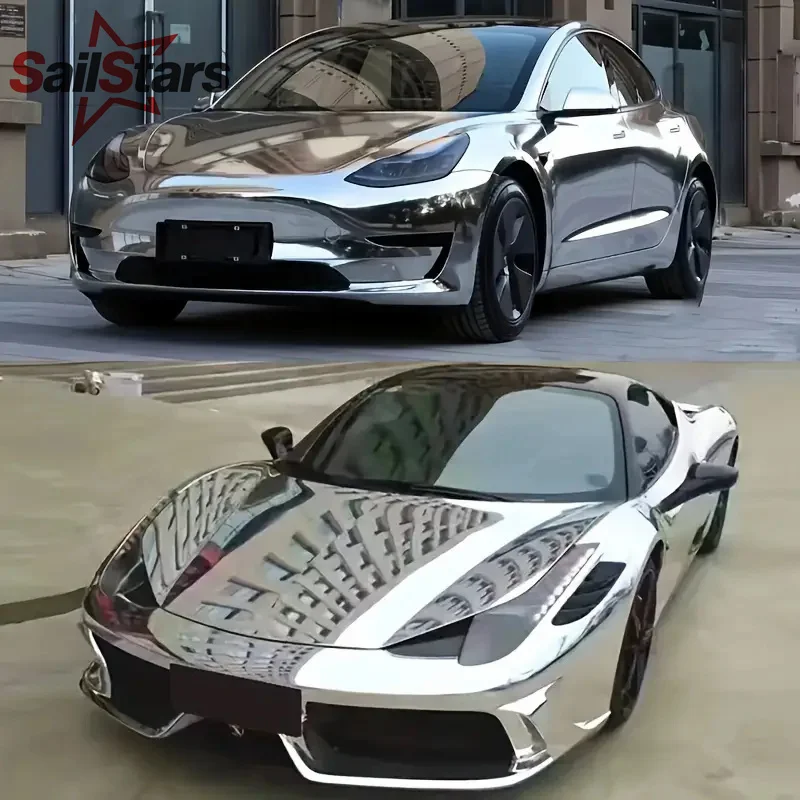 Car Sticker Stretchable Chrome Vinyl Wrap Self Adhesive Film Color Change Roll Decoration Mirror Film Wrapping