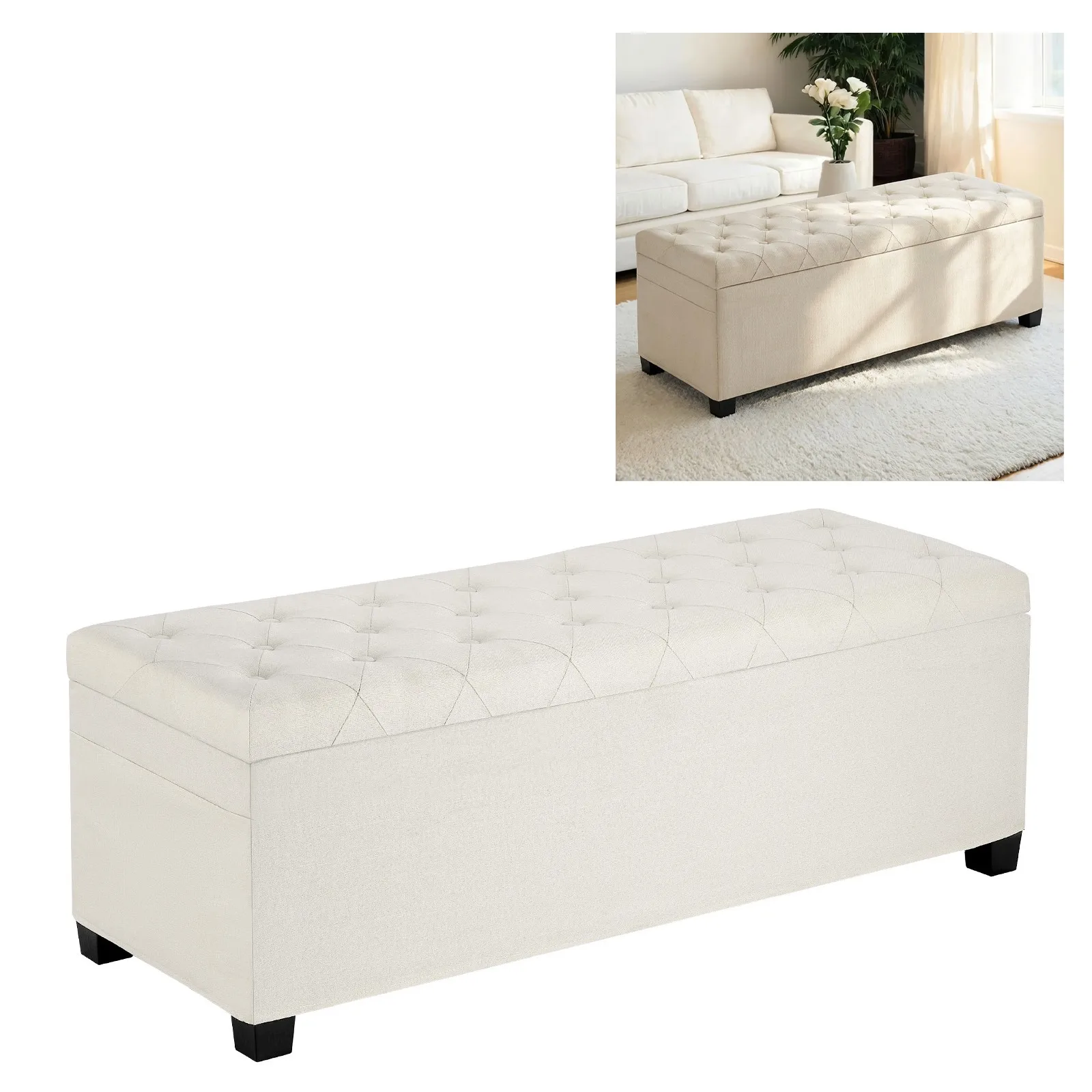 

Uimoso Upholstered Storage Ottoman Bench with Button-Tufted Design and Beige