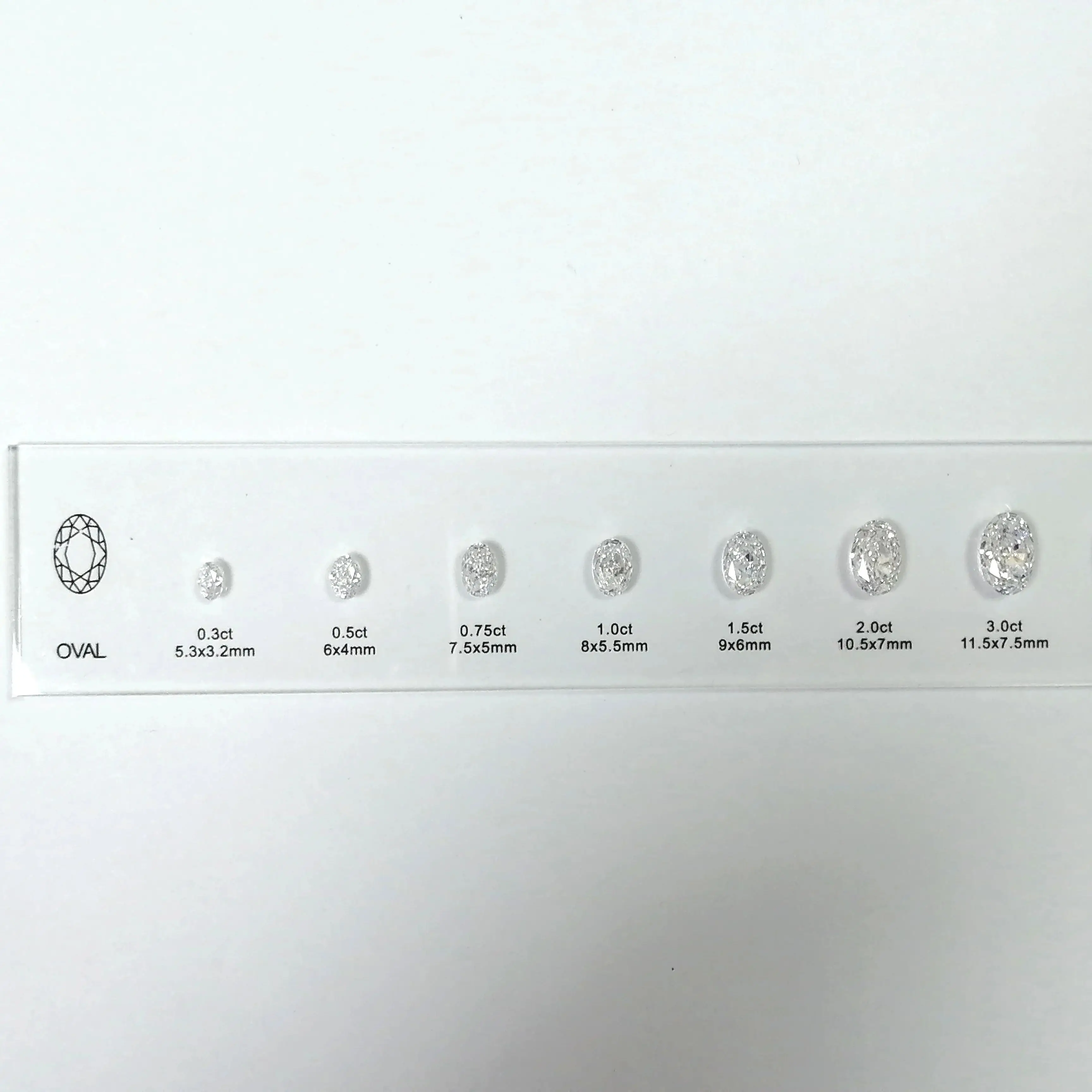 5Aキュービックジルコニア ダイヤモンドサイズチャート 0.3ct-5ct