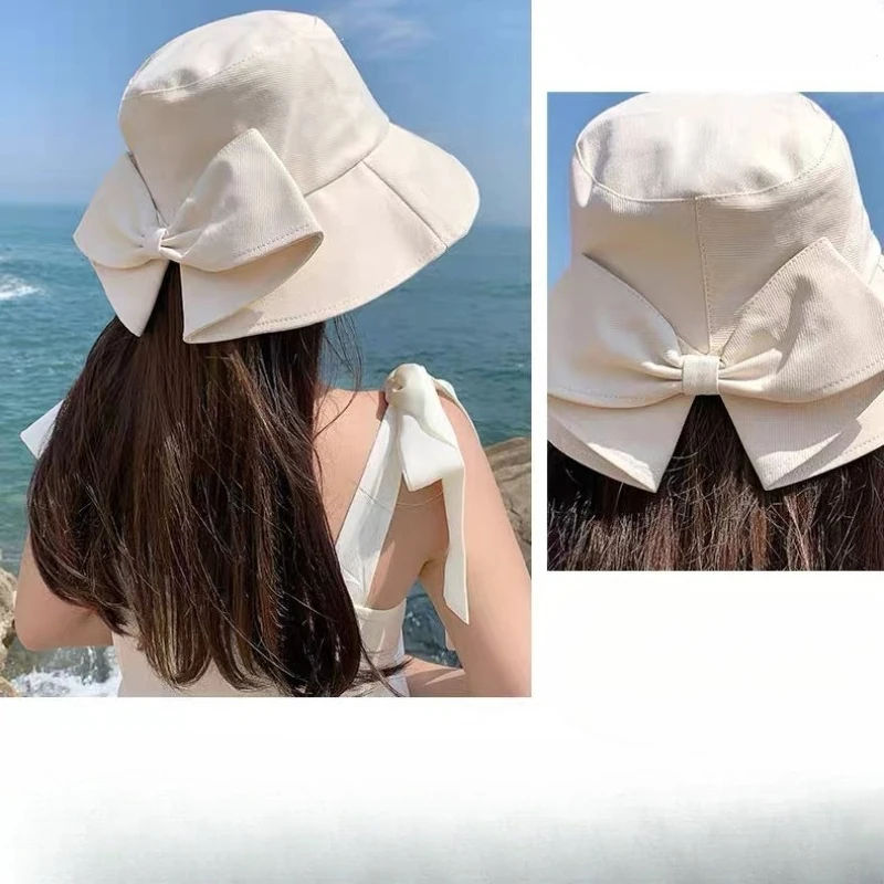 Fashionable Women's Korean Version Fisherman Sunscreen Hat, Spring and Summer Sunshade and Sunscreen Split Bow Hat