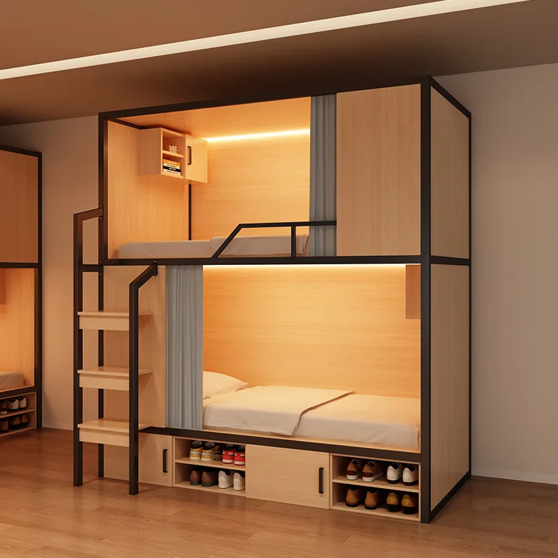 Upper and lower beds, bunk beds in the apartment, school dormitory