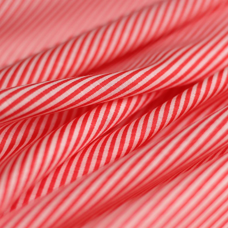 

Redraspberry 138cm 58g/m True silk silk cotton red vertical bar fabrics clothes Garment sewing materials Free shipping