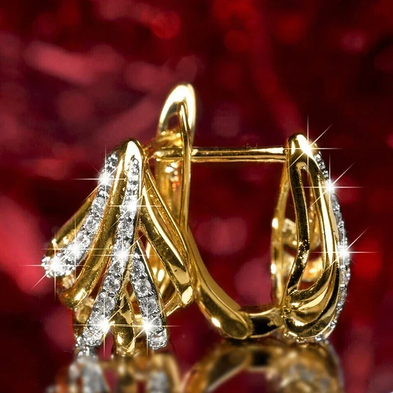Huitan Gorgeous Opulent Hoop Earrings for Women Delicate Bright Cubic Zirconia Ear Accessories Exquisite Wedding Bridal Jewelry