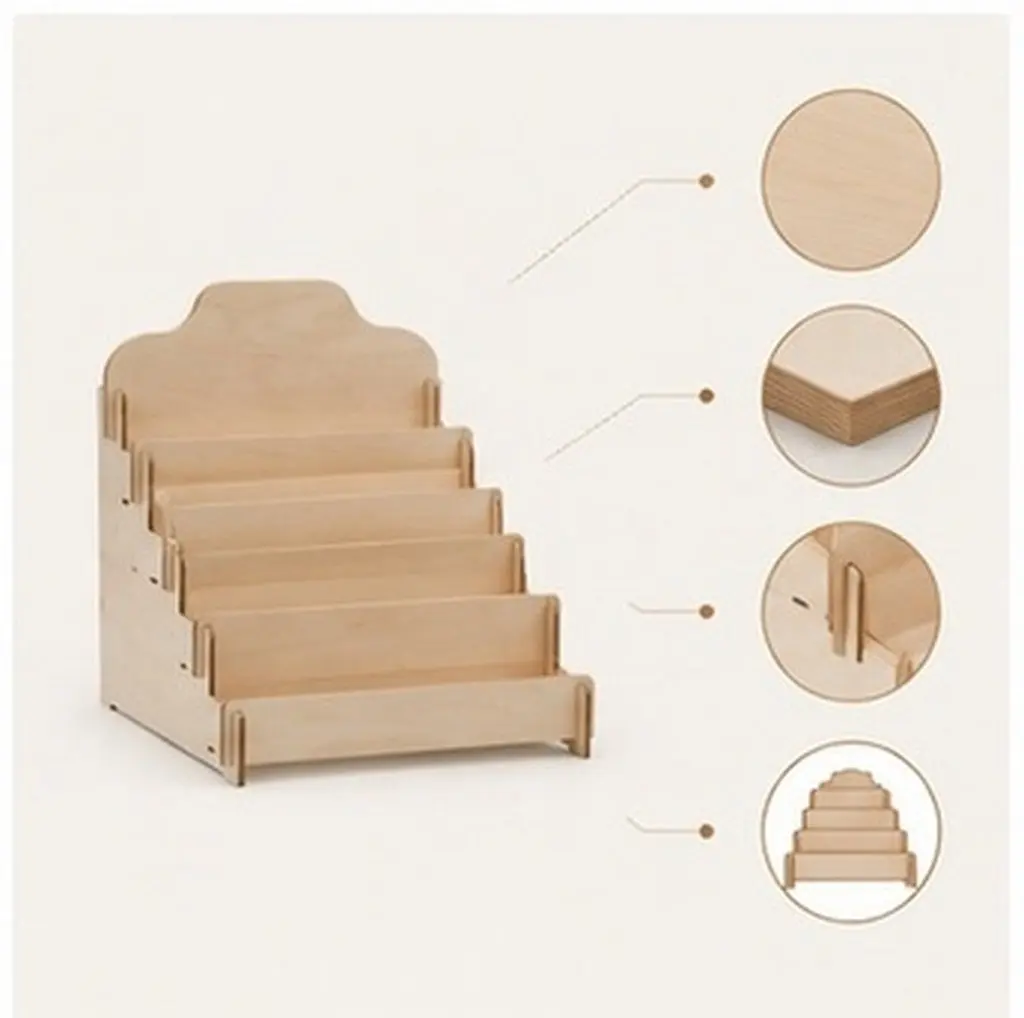 Wooden Tiered Greeting Card Display Stand Desktop Postcard Rack for Office Retail Vendor Events Organizer Photo Holder