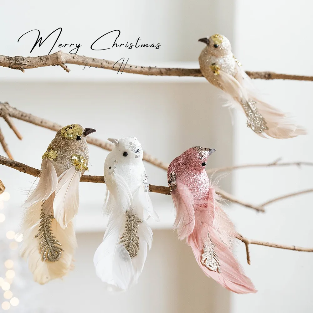 

2pcs Elegant Simulation Foam Small Bird Christmas Tree Pendants Feather Birds Noel Merry Christmas Decor Ornaments Feliz Navidad