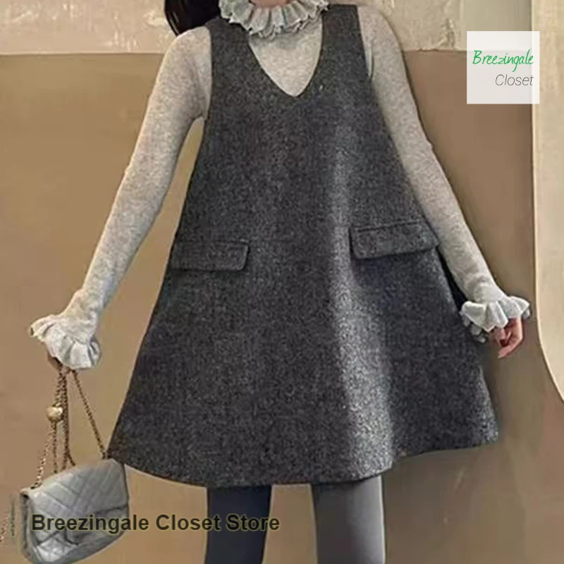 

French temperament gray woolen sleeveless vest skirt women's spring and autumn new high-grade fashion niche design dress