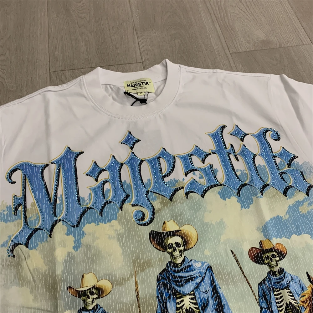 Majestik Mens Shariff Cropped T-shirt For Men Women Cowboy Skeleton Knight Diamond Tops Tee T Shirt