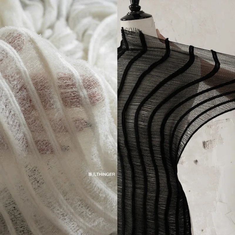 

Striped Knitted High Elasticity Hollow Fabric for Fashion Clothing Designers Apparel Diy Sewing Material Cloth